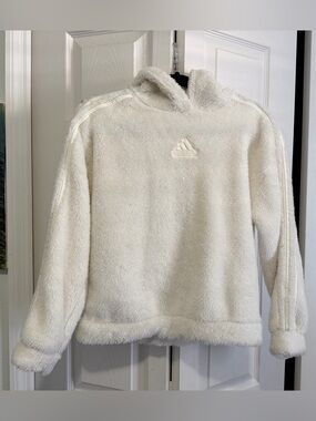adidas Cream Fuzzy Hooded Girls Sweatshirt